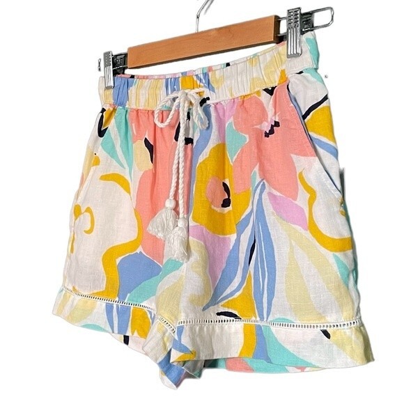 Rachel Zoe Linen Shorts Pastel Abstract Floral Pull-On Shorts Women’s Size Small - Picture 4 of 9